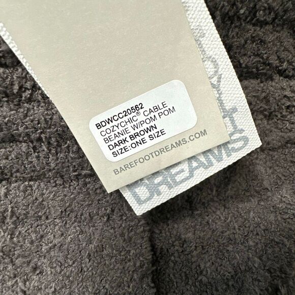 NWT Barefoot Dreams Dark Brown CozyChic Cable Knit With Pom Pom Beanie One Size - Picture 3 of 3